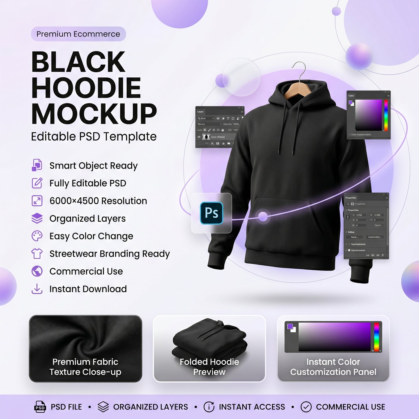 Black Hoodie PSD Mockup for Streetwear Branding