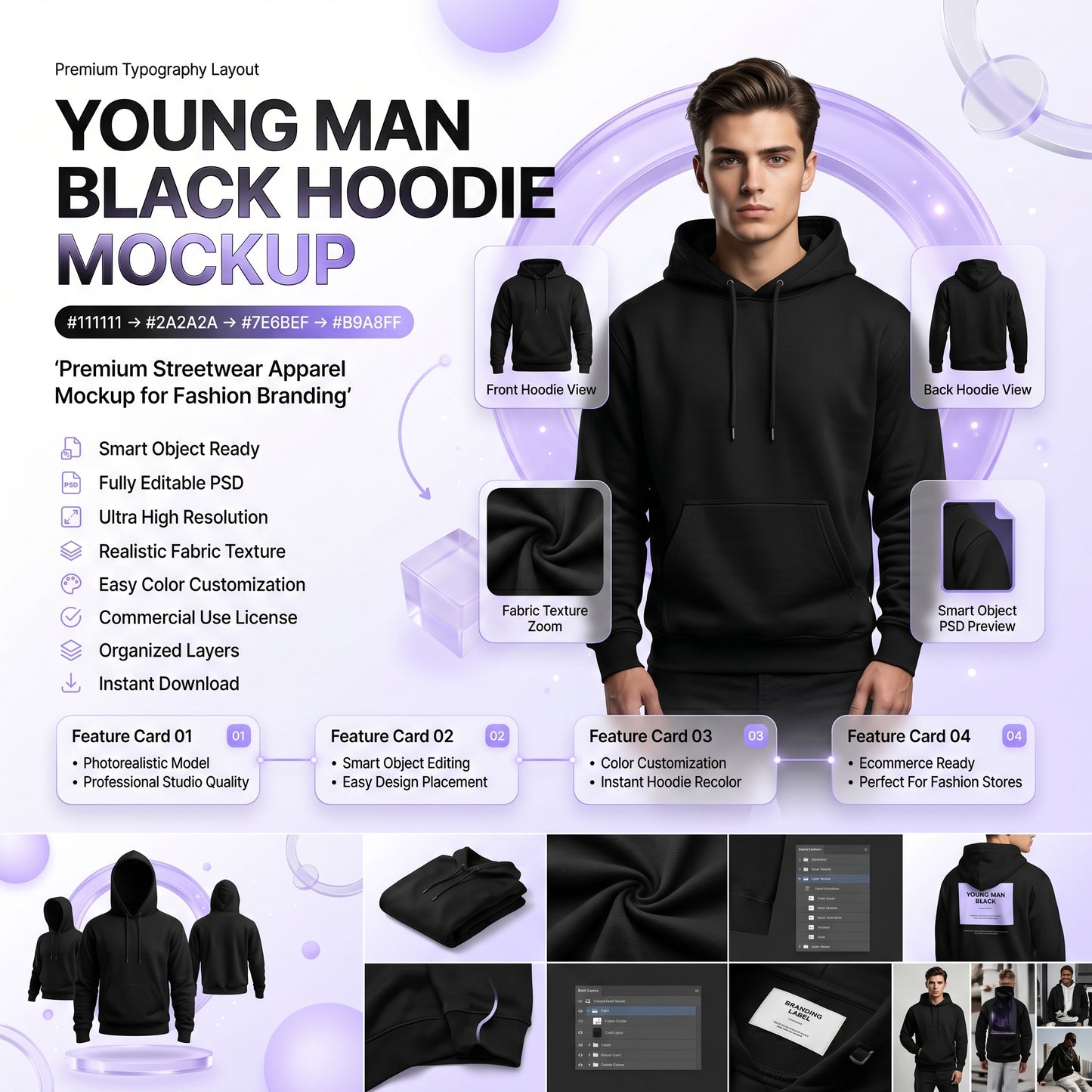Young man Black hoodie mockup